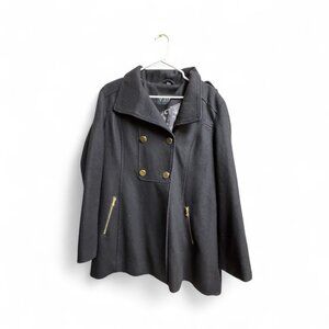 GUESS Los Angeles Wool Blend Peacoat Jacket Black Gold Zip XL